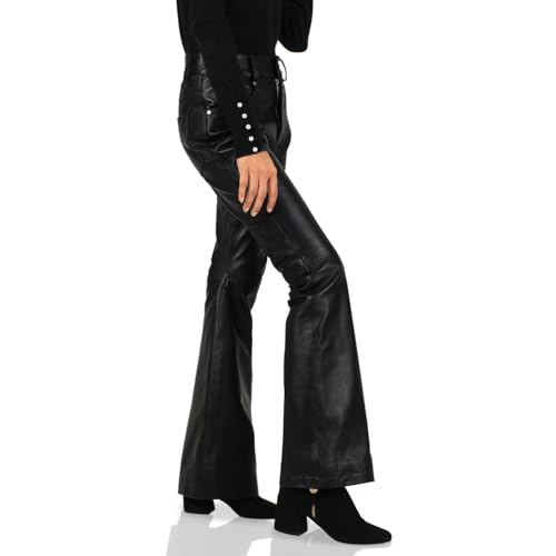 Laverapelle Women's Genuine Lambskin Skinny Flare Leather Pants (Black, Leather Jeans) - 2424003