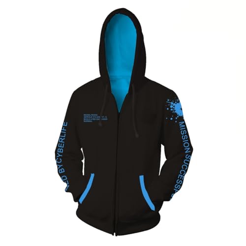 WKDFOREVER 3D Detroit Fashion Cosplay Hoodie Jacket Costume (Large, Zipper Black-Blue)
