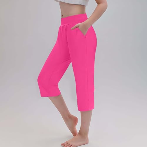 Girls' 𝐂apri Leggings Kids Workout Toddler Soft 𝗦tretch Crop Knee Pant Summer Cropped Pants with (Hot Pink, 6-7 Years)2