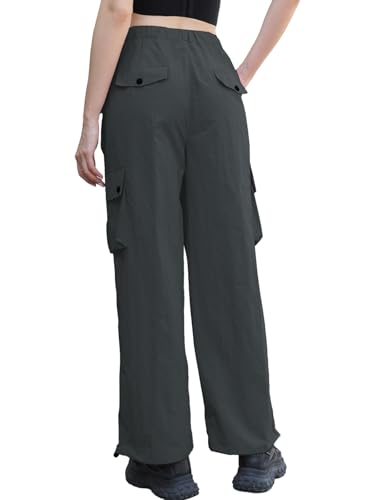 Image of Cromoncent Cargo Pants Girls & Women Parachute Pants Y2K Baggy Rave Clothes Waterproof with Pockets, 6 Years - 3XL