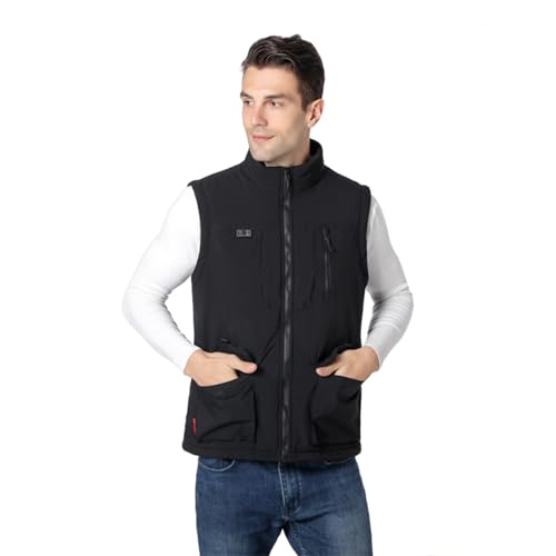 Hamwesh Chaleco Calefactable para Hombres, 11 Zonas Cuello Abdomen Espalda Calefacción Temperatura Ajustable Chaleco Eléctrico de Invierno con Interfaces USB DC Duales para Motocicleta Al Aire