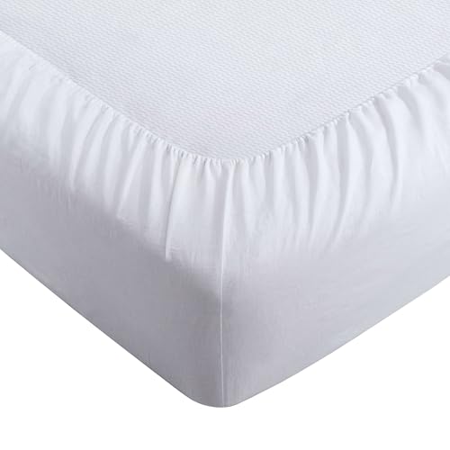 Image of ATLINIA 100% Pure Flax Linen Bedding Set - Stone Washed French Linen Fabric Deep Pocket Fitted Sheet Farmhouse Flat Sheet 2 Pillowcases (White, King)