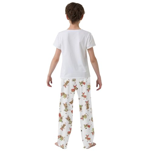 ZZXXB Funny Reindeer Boys Long Pants Soft Trousers Elastic Waist Kids Lounge Bottoms with Pockets S-XL3