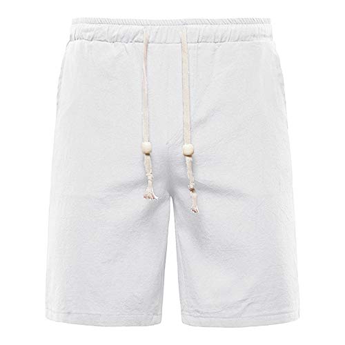 Cotton Linen Plain Shorts for Men 2021 Summer Plus Size Sweat Shorts Casual Beach Short Pants Drawstring Waist Pockets