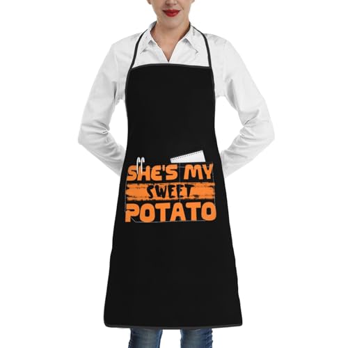 nopicsn She is My Sweet Potato Apron for cooking with Pockets Women Men Kitchen Chef Funny Aprons