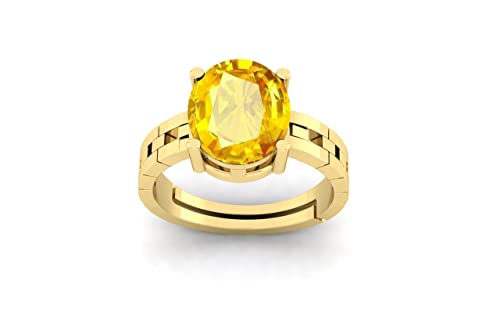 Bague réglable saphir jaune naturel argent sterling pour look homme femme