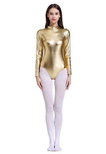 ModLatBal Women's Shiny Metallic Spandex Turtleneck Dance Leotard