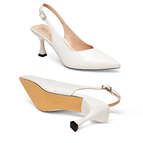 Image of Elisabet Tang Women's Kitten Heel Slingback Low Pumps 3 Inches Stiletto Pointed Closed Toe Elegant Dressy Bridal Wedding Party Shoes