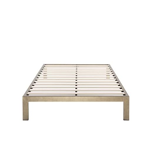 Keetsa Eco-Friendly Mattresses The Frame - Gold Brushed Steel Frame, 14 Inch Height Platform Metal Bed Frame/Mattress Foundation, no Boxspring Needed, Wooden Slat Support, Full