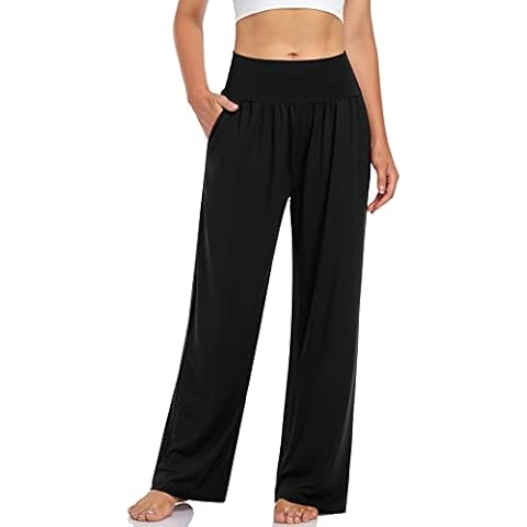 UEU Women's Plus Size High Waist Yoga Sweat Pants Casual Loose Fit Sweatpants Comfy Lounge Wide Leg Athletic Pants with Pockets(Black,XL) Cover