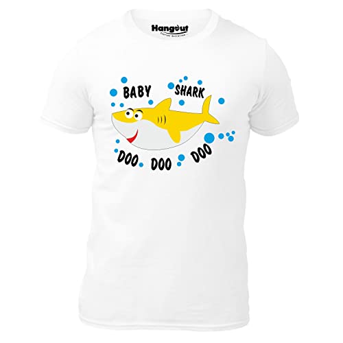 Image of Hangout Hub Men's Women's Boy's Girl's Round Neck T-shirt Shark Family Printed White Color -Family Tshirts