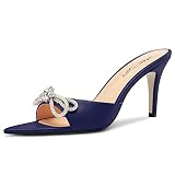 MAGIOPY Womens Mid Heel Open Toe Slip-on Rhinestone Crystal Bow-knot Glitter Dress Prom Casual Mules