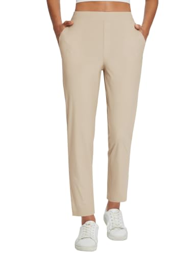 baleaf Women's Travel Pants Lightweight Stretch with Zip Pockets Khaki M