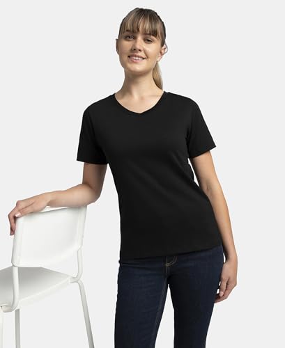 Image of Jockey AW89 Women Super Combed Cotton Rich Fabric Relaxed Fit V-Neck Half Sleeve T-Shirt
