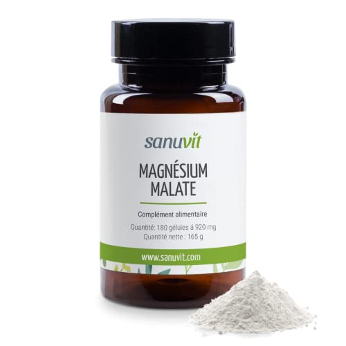Sanuvit® - Malate de magnésium 800 mg | 180 gélules | Haute biodisponibilité | Couvre à 100 % les besoins quotidiens en magnésium | végétalien Cover