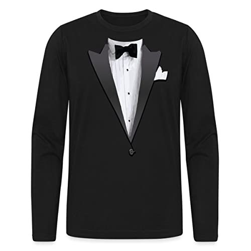 Spreadshirt Tuxedo Jacket Costume Bow Tie Men's Long Sleeve T-Shirt by Next Level, XL, Black image 3