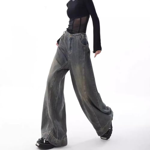 Women's Retro Washed Casual Jeans with high Waist and Floor Length Pants Wide Leg Jeans Woman2