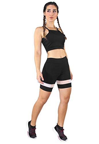 Conjunto Feminino Fitness Cropped Alcinha Preto + Shorts Preto Com Elastico