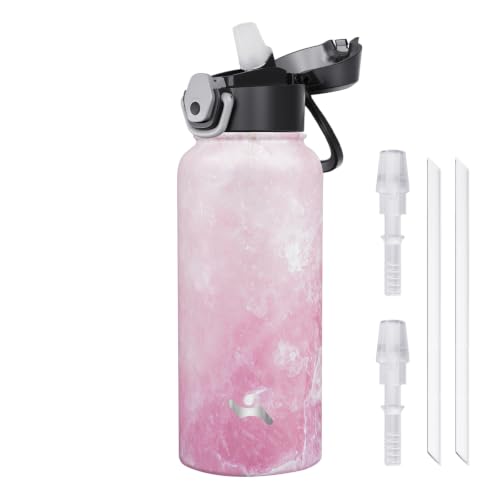 Image of Konokyo 32 oz Insulated Water Bottle with Straw, Carry Loop, Marble Blossom