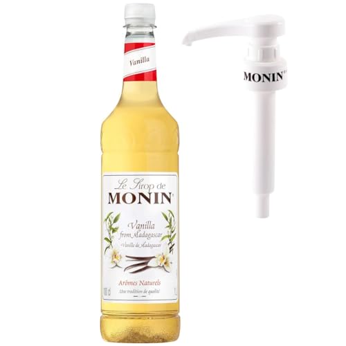 Monin Premium Vanilla Syrup 1L for Coffee and Cocktails | Vanilla Coffee Syrup with Monin Pump