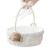 Blumenmädchen-Korb – 27,9 cm (11 Zoll) romantischer, faltbarer Griff-Organizer, Korb mit Griff für Hochzeiten, Blumenmädchen-Eimer aus Satinspitze für die Hochzeitsorganisation im Freien, Oste