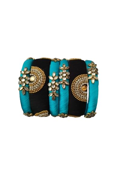 IJYA Sihan Handicrafts Kundan Work Silk Thread Bangle Kada For Women Girls 6 PC Set Wedding & Festive Occasion (BLACK - SKYBLUE, 2.6) (B0CPBT5385) Amazon Price History, Amazon Price Tracker