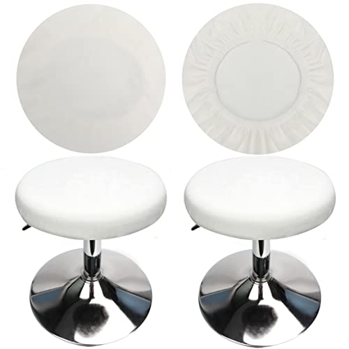 HuaLiSiJi Housse Tabouret Rond Housse Tabouret de Bar, Tissu de Luxe, Diamètre 30-40cm, Extensible, Infroissable, Lavable et Anti-Poussière (2 Pièces Blanc) Cover