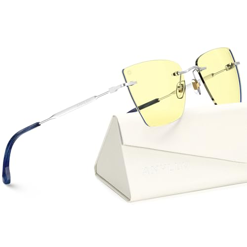 Image of ANYLUV Rimless Blue Light Glasses for Women /Men, Fashion Lightweight Blue Light Blocking Glasses with Stylish Metal Temples