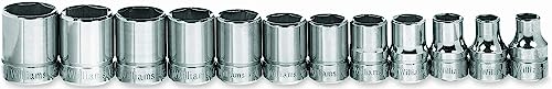 Williams 12-Piece 3/8 Inch Drive Shallow Metric Socket Set, Includes Sizes 8 to 19 mm, Designed for 6 Point Fasteners, Durable Alloy Steel, High-Polished Chrome Finish