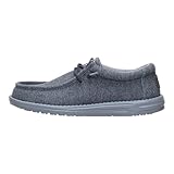 HEYDUDE Men's Wally Stretch Jersey, Charcoal Size 10 | Slip On Shoes | Lightweight Comfortable Travel Loafers with Elastic Laces
