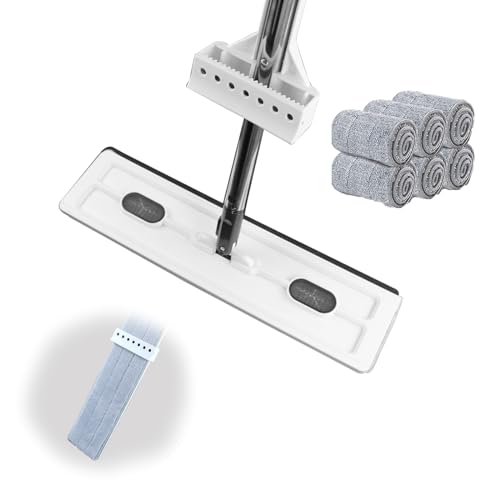 モップ 拭き掃除 フロアワイパー フロアモップ マイクロファイバー クロス 6枚 スライド式 360度回転 延長ポール付き 片手操作 手軽に使える フローリング 床 掃除 乾拭き 水拭き 長さ調節 再利用可能 便利