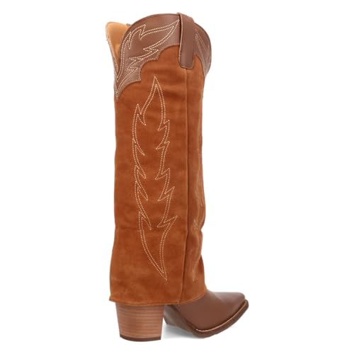 Dingo Brown Wild Horses Women's 16 inch Suede Shaft Snip Toe Western Boots DI2280-BRN3