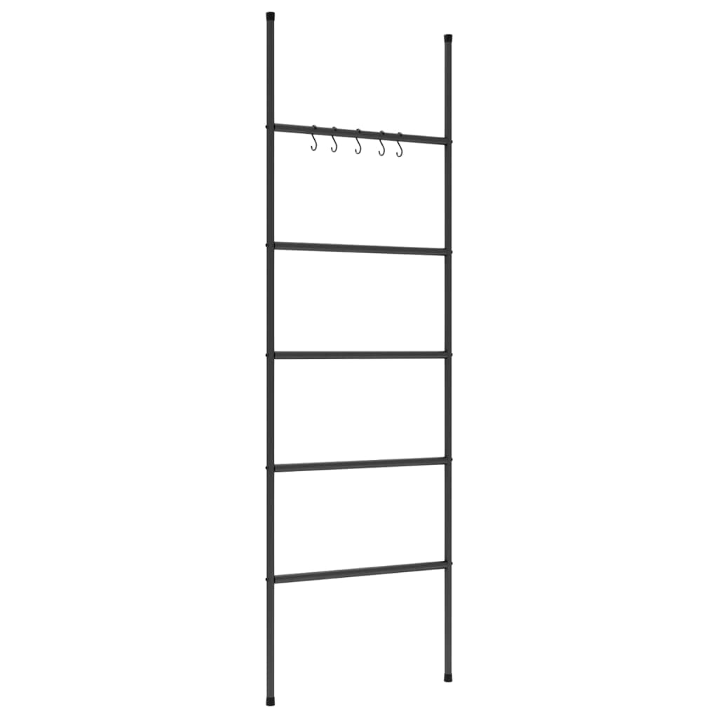 Handtuchleiter mit 5 Ebenen Schwarz 58x175 cm Eisen freistehend Wandmontage platzsparend Badezimmer, Schlafzimmer, Flur, Wäschetrockner, rostfrei, selbstklebend, flexibel, robust