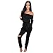 Longwu Women's Fashion off-Shoulder Drawstring Jumpsuits Rompers Knee Hole Pants Black-M