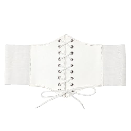 Wildarms Corset Waist Belt for Women Wide Elastic Tie Waspie Belt for Dresses (White Fit Waist 41-44in)