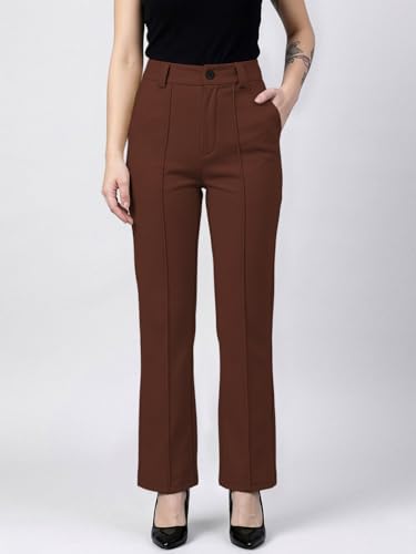 Image of Women's High Waist Formal Straight Fit Trousers Premium Stretch Office Pants Front Pleated Design Smart Workwear Bottom for Office, Casual & Business Wear