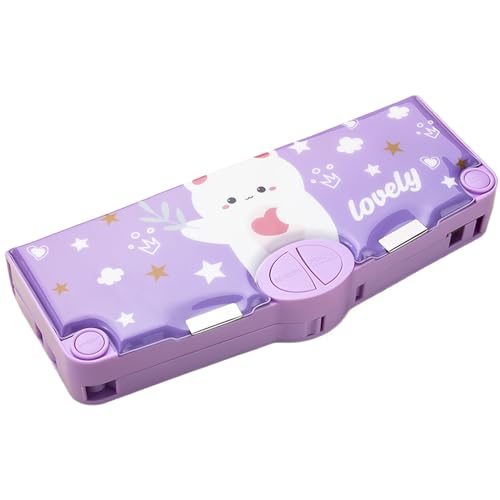 Estojo de lápis pop-up, estojo de lápis Kawaii de urso de desenho animado com botões, estojo de lápis multifuncional com compartimentos, horário, apontador e tesoura, estojo de lápis para crianças e