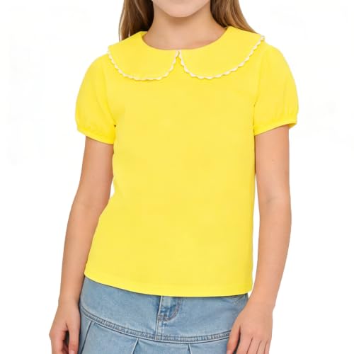 Image of LYSMuch Girl Short Sleeve Peter Pan Collar Shirt Kid School Polo Shirt