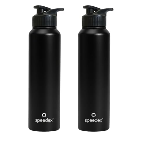 Image of Speedex Stainless Steel Metal Water Bottle 1 Ltr 1000 ml, BIS Approved, Leak Proof Sipper Cap Bottle for Office, School, Gym, Travel, Daily Use for Men, Women, Kids, Adults, Black, Set of 2