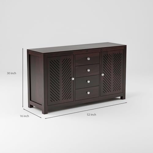 Image of Solid Sheesham Wood Wooden Sideboard Storage Cabinet : Ideal for Living Room and Bedroom with 4 Drawers and 4-Shelf Storage (Ferna, Walnut Finish)