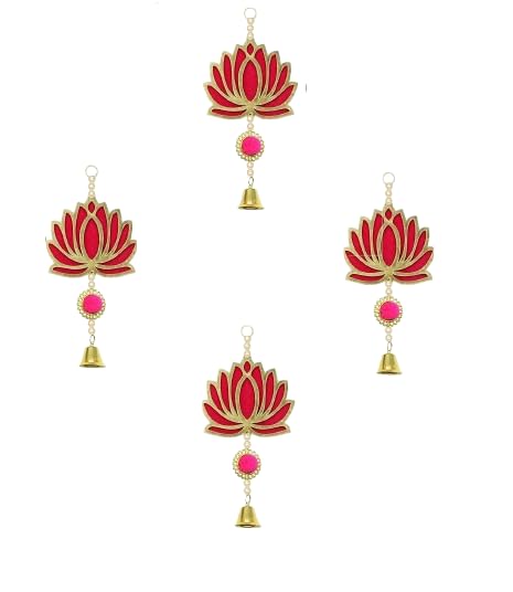1 Pair of Lotus Bell Latkan with 4 Bell Lotus Hanging Combo Wall Hanging Gift Decorative Showpiece for Diwali,Home Wall Decor Temple. (1 Pair Bell Lotus Hanging with 4 Bell Lotus Hanging) 1