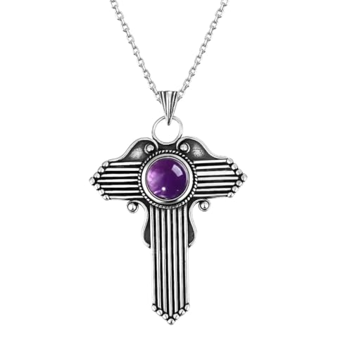Collier croix argent sterling 925 améthyste ronde 8Mm femme