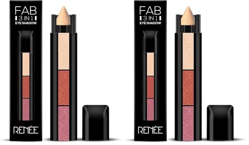 Image of RENEE Fab 3 In 1 Eyeshadow 4.5gm| Highly Pigmented 3 Shades in 1 Stick| Multicolor | Adds Dimension & Intensity with Shimmery Finish| Enriched with Vitamin E (Pack of 2)