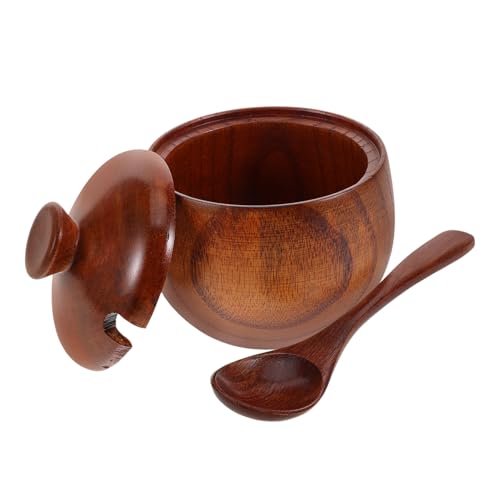 Mobestech Tanque de condimento de madera botes de cocina para encimera contenedor de azúcar con tapa recipientes de sal para encimera cucharas de madera para tarros bodega de pimienta Marrón