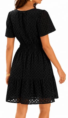 Image of INR Dress for Women Elastic Waist Hollow Out Embroidered A Line Casual Fashion Skirt Beach and Prom Cocktail Party Dresses