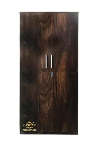 Image of CASPIAN Engineered Wood 2 Door Wardrobe (Black Wenge) | Pre-Assembled Furniture | Cupboard /Almirah for Bedroom Clothes Storage Organizer with 6 Shelves and Key Lock