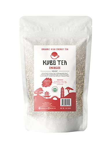 Kubo Tea, Loose Leaf Tea | Brew Hot Or Iced Tea | Healthy Coffee Substitute | Organic High Energy Hot Tea, Premium High Caffeine Blend, 155Mg Caffeine Per Serving | Energize Yerba Mate Tea, 3 Oz #TOP3