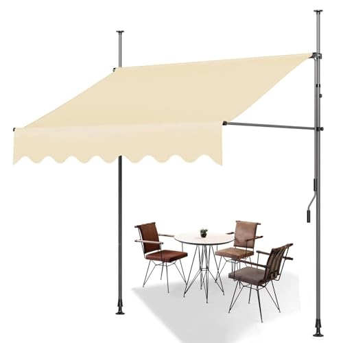 Hoiweqr Store Banne Manuel 2.5x1.2m, Auvent Rétractable sans Perçage avec Manivelle, Store Banne Hauteur Et Inclinaison Réglable, Résistant Aux UV, Protection Solaire Et Imperméable(Beige,400x120cm)