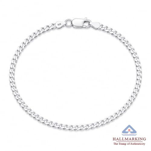 Image of TRUESILVER ACPL Solid 925 Sterling Silver Curb Chain Bracelet | Lightweight Italian Diamond-Cut 4.5MM & 6MM Cuban Link Curb Chain Bracelet for Men(6.5, 7, 7.5, 8, 8.5 & 9 Inches)