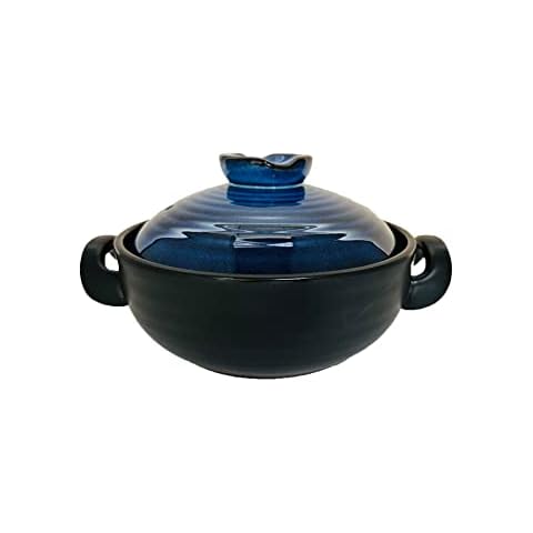 Lake Tian Ceramic Cooking Pot, Clay Pot Cooking, Earthenware Pot, Japanese Donabe, Chinese Ceramic/Casserole/Clay Pot/Earthen Pot Cookware Stew Pot Stockpot with Lid Small Steam, 砂锅 (Blue 1.5L/1.6QT) Cover